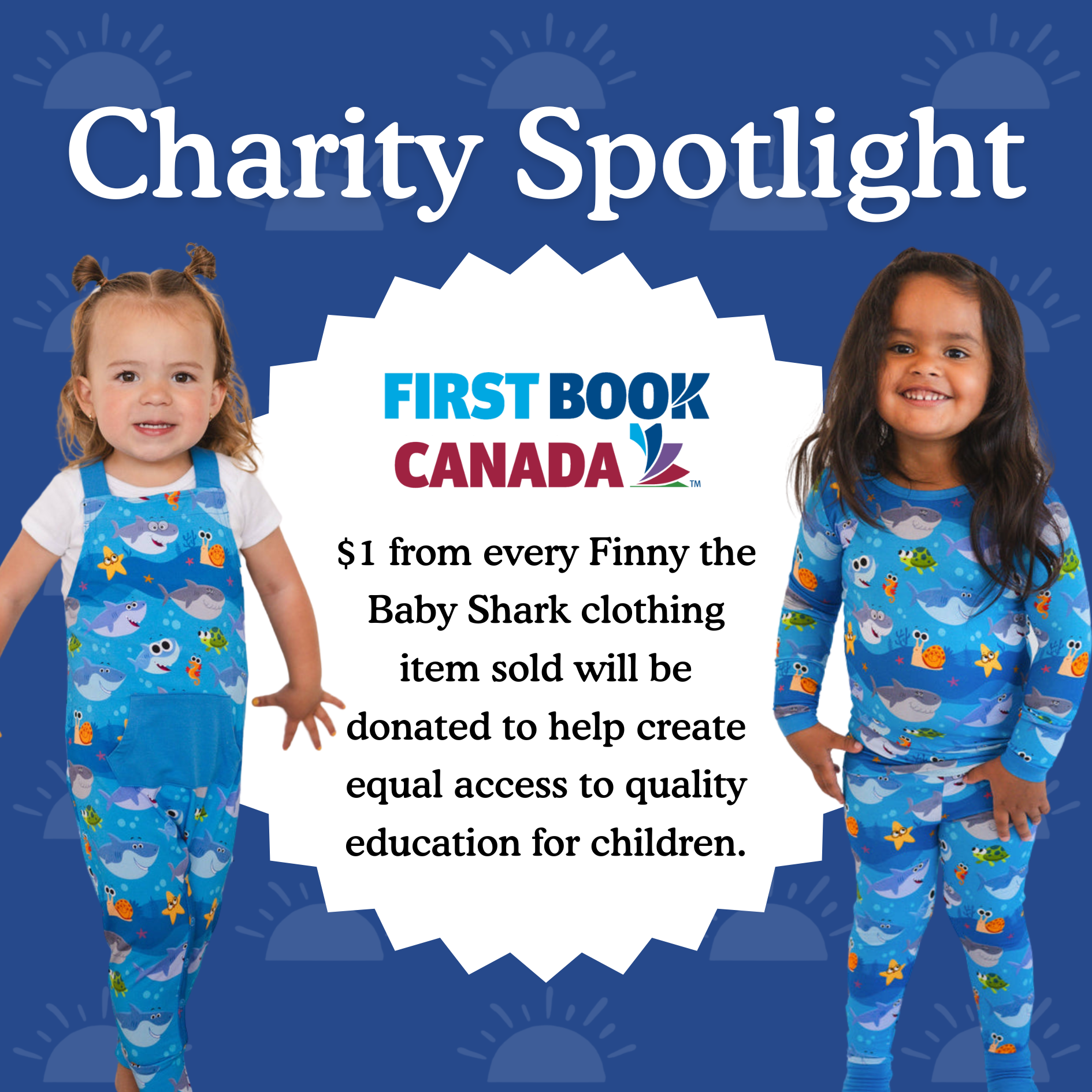 Children's bamboo pajama set with a Baby Shark print.