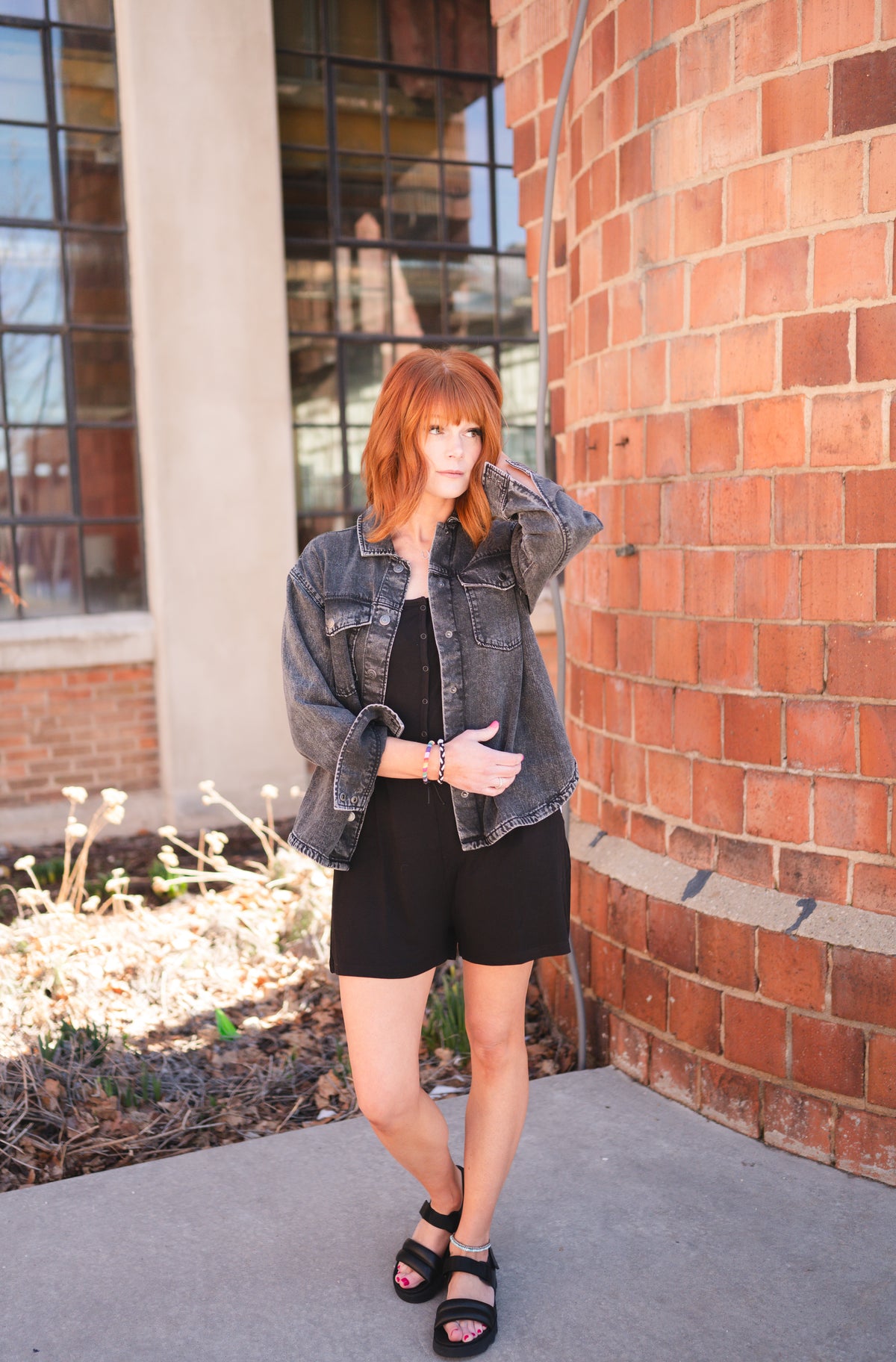Adult shorty romper in obsidian made of luxe bamboo viscose.