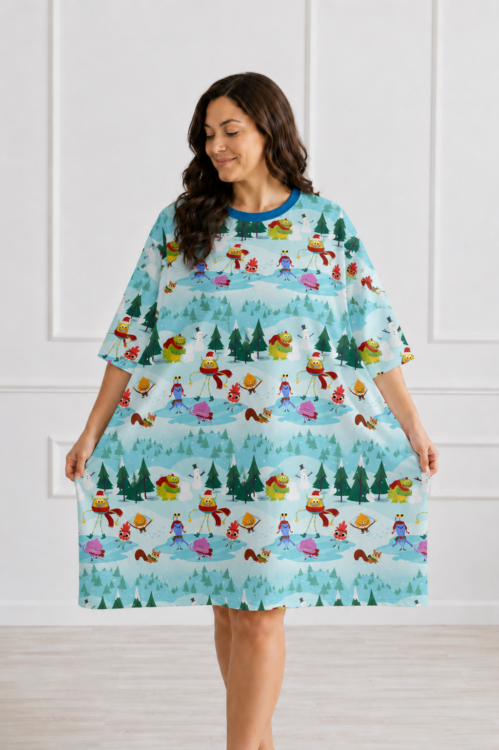 PREORDER - SHIPS OCTOBER - Adult Mega Sleep Tee - Super Simple Rhymington Square Snow Much Fun - Tencel Modal