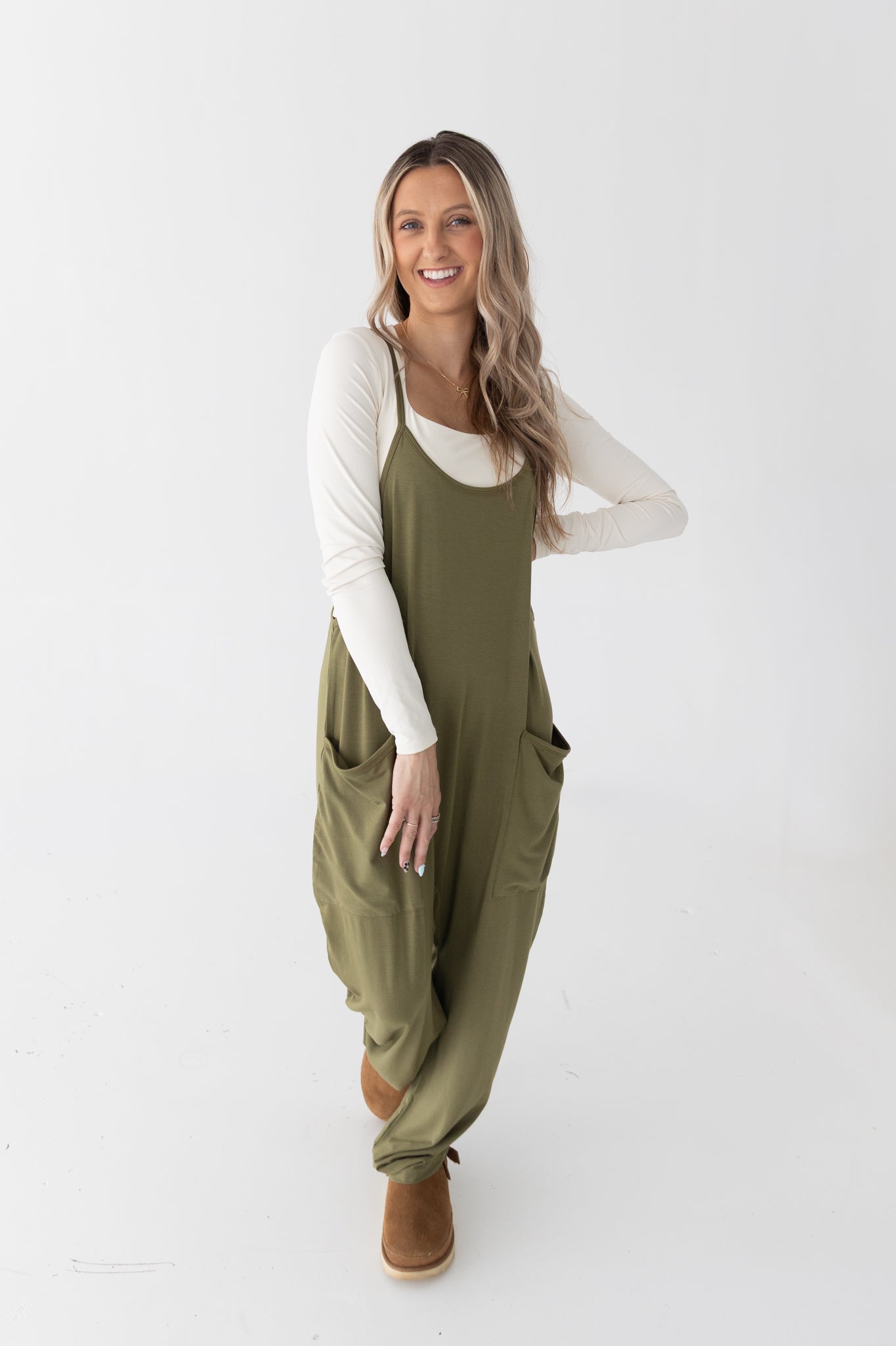 Adult Overalls - Olive - Ploom Collective - Tencel Modal