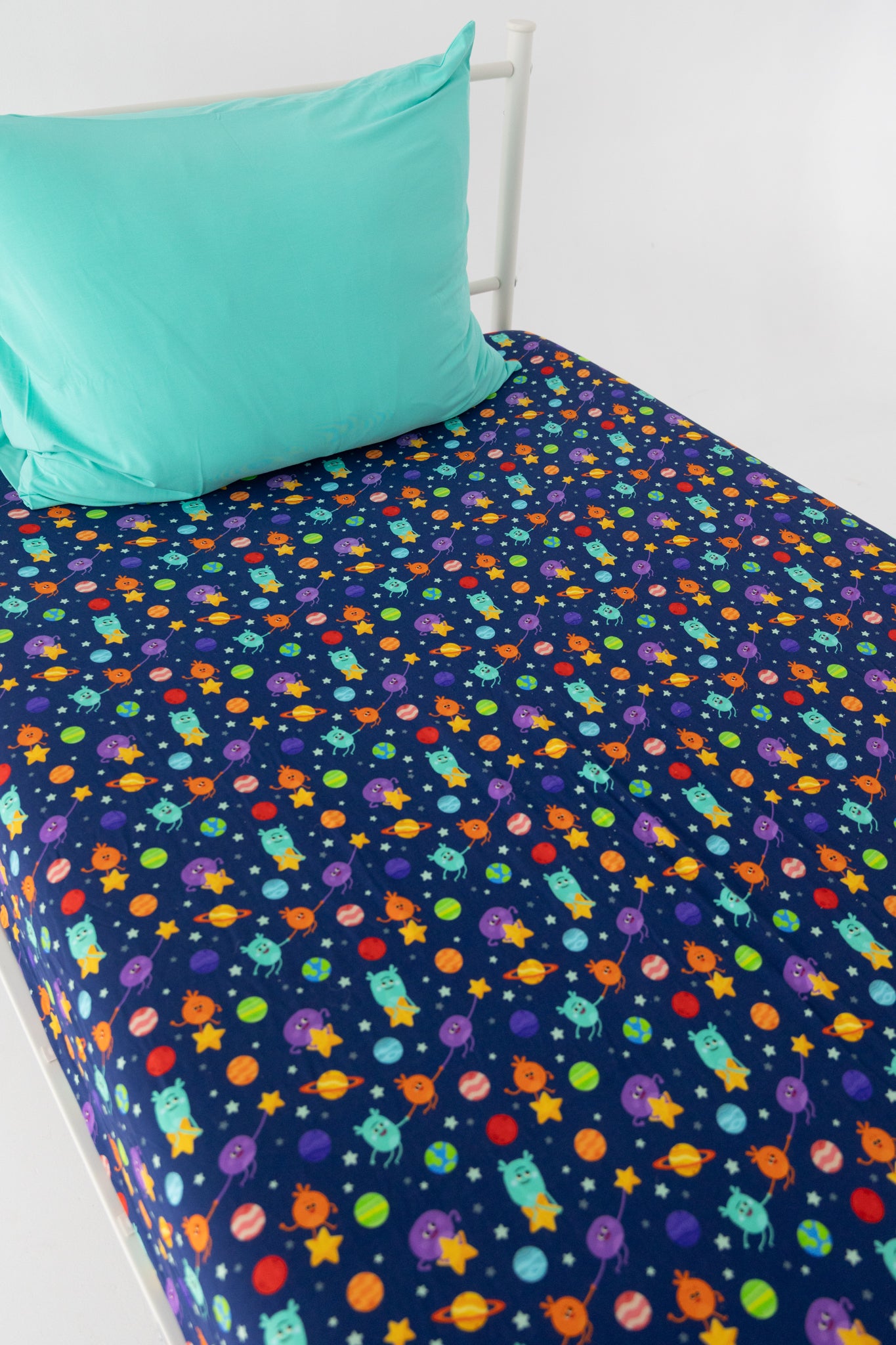 Twin Sheet with Pillow Case - Super Simple™ Bumble Nums in Space - Tencel Modal