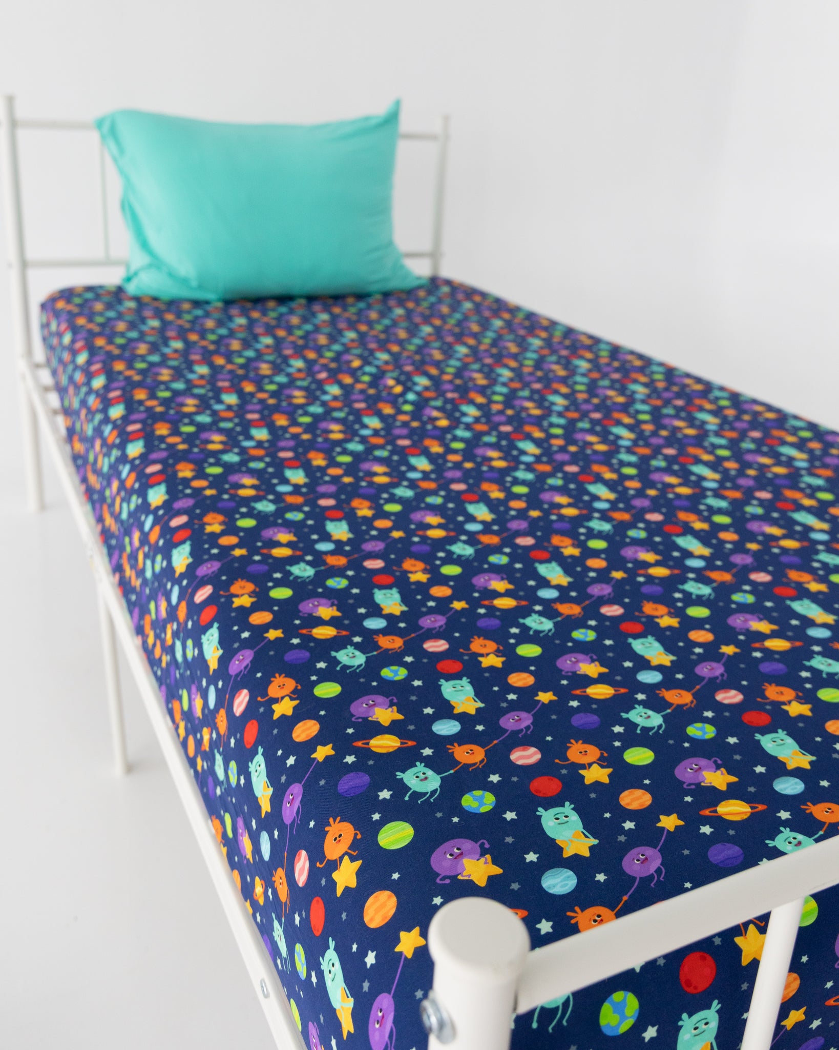 Twin Sheet with Pillow Case - Super Simple™ Bumble Nums in Space - Tencel Modal