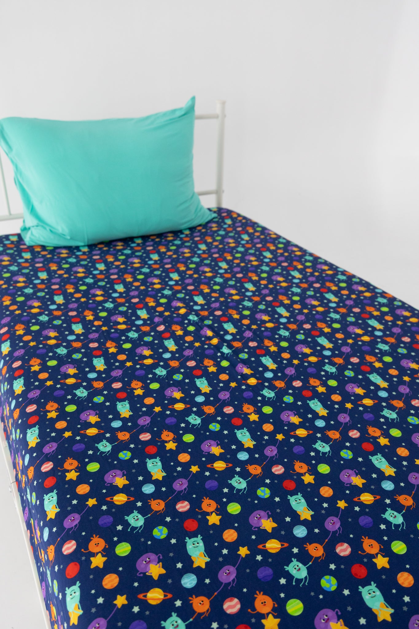 Twin Sheet with Pillow Case - Super Simple™ Bumble Nums in Space - Tencel Modal