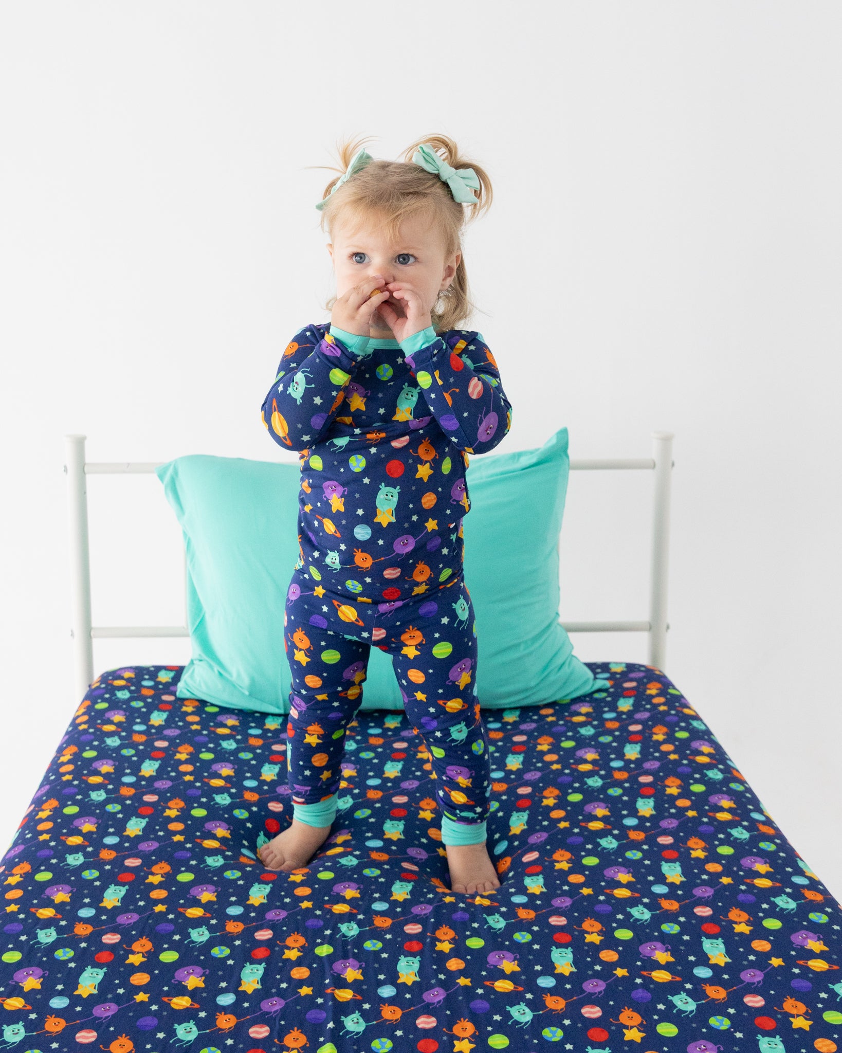 Twin Sheet with Pillow Case - Super Simple™ Bumble Nums in Space - Tencel Modal
