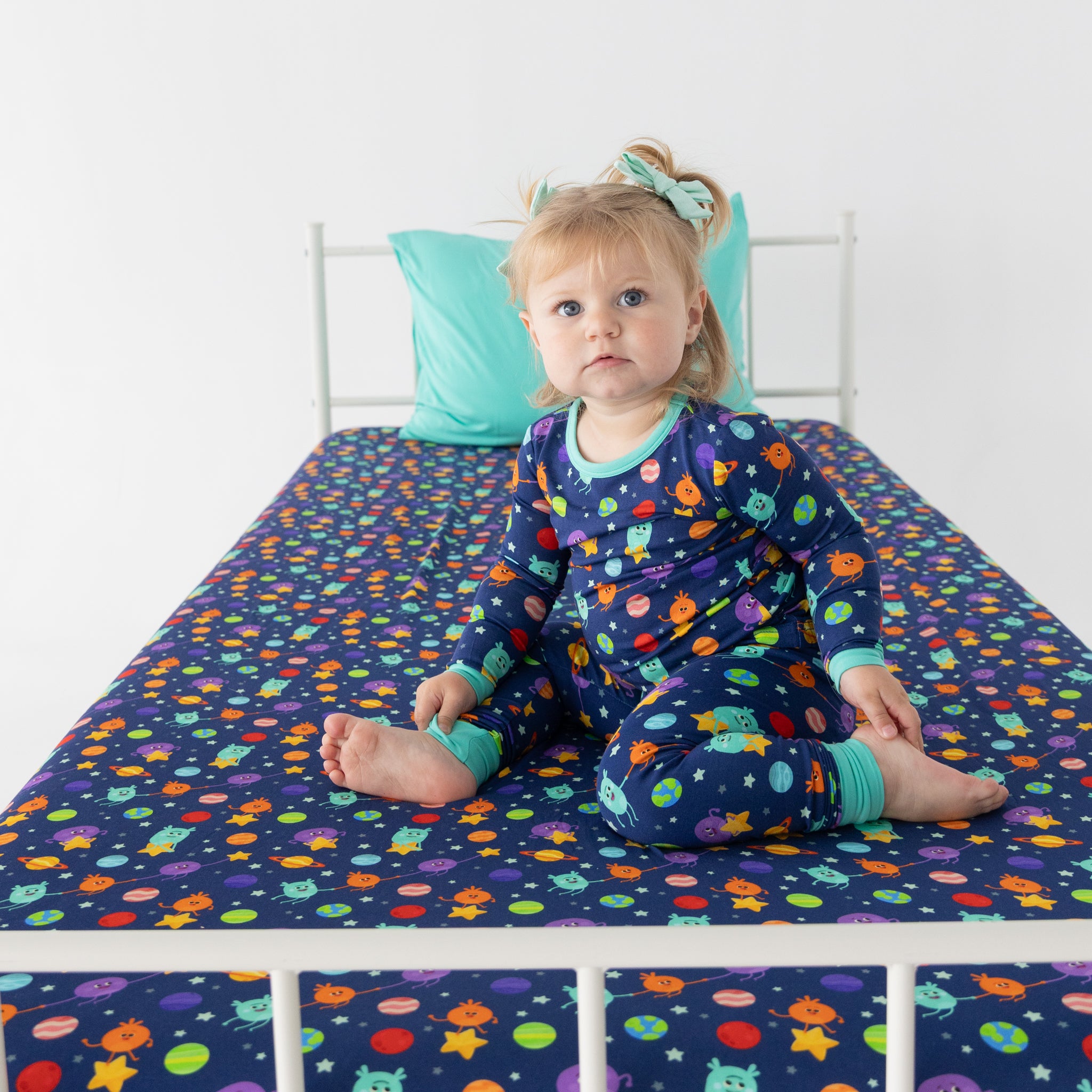 Twin Sheet with Pillow Case - Super Simple™ Bumble Nums in Space - Tencel Modal