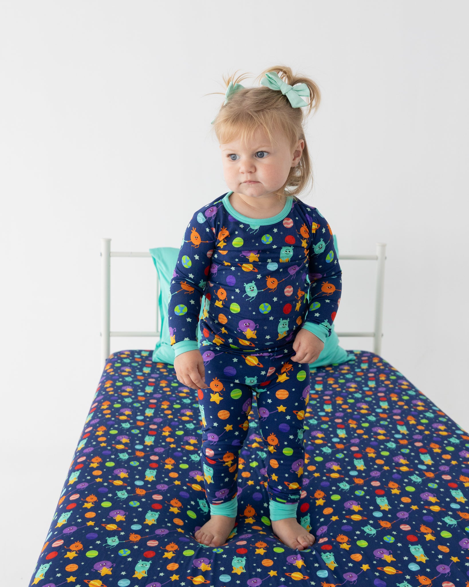 Twin Sheet with Pillow Case - Super Simple™ Bumble Nums in Space - Tencel Modal