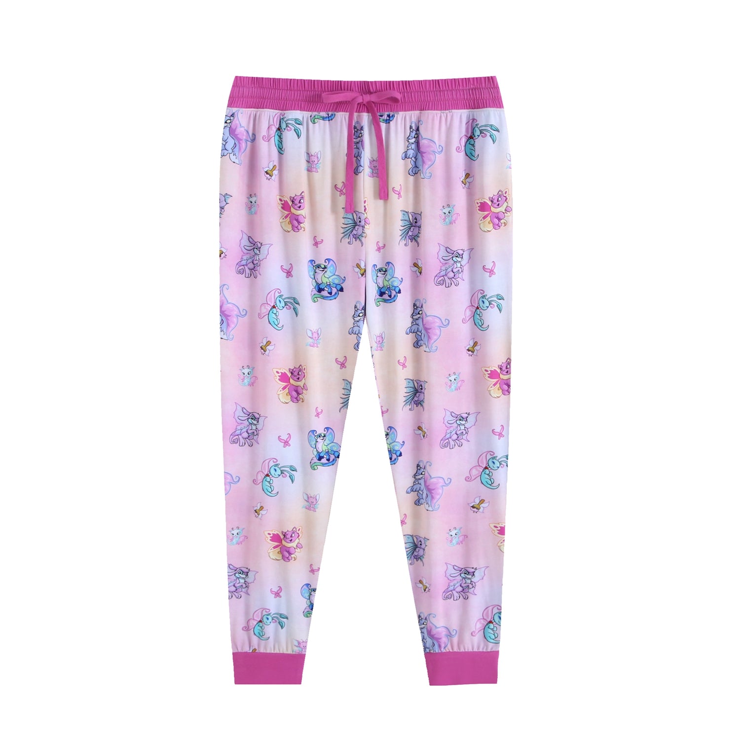 Women's Neopets Faerie Tencel Modal joggers with a pink waistband and cuffs.