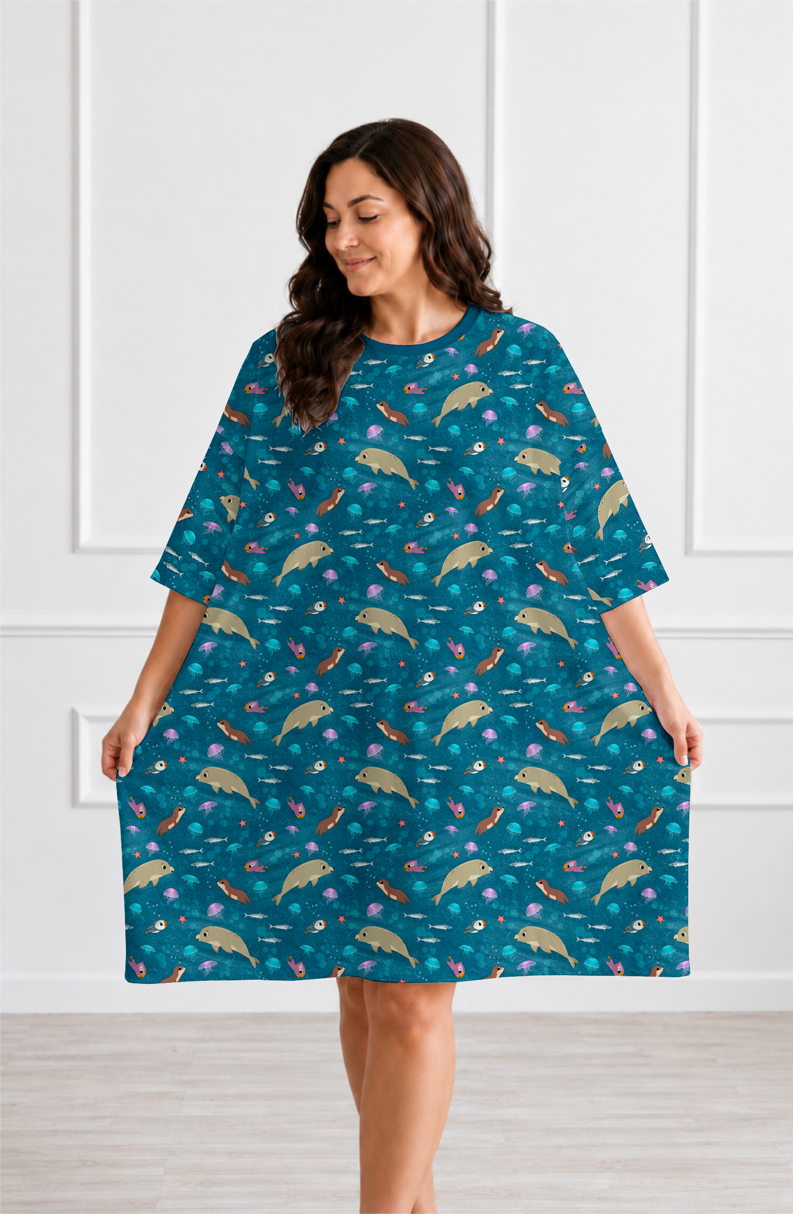 PREORDER - SHIPS DECEMBER -Adult Mega Sleep Tee  - Puffin Rock™  Silky's Sea Story - Tencel Modal