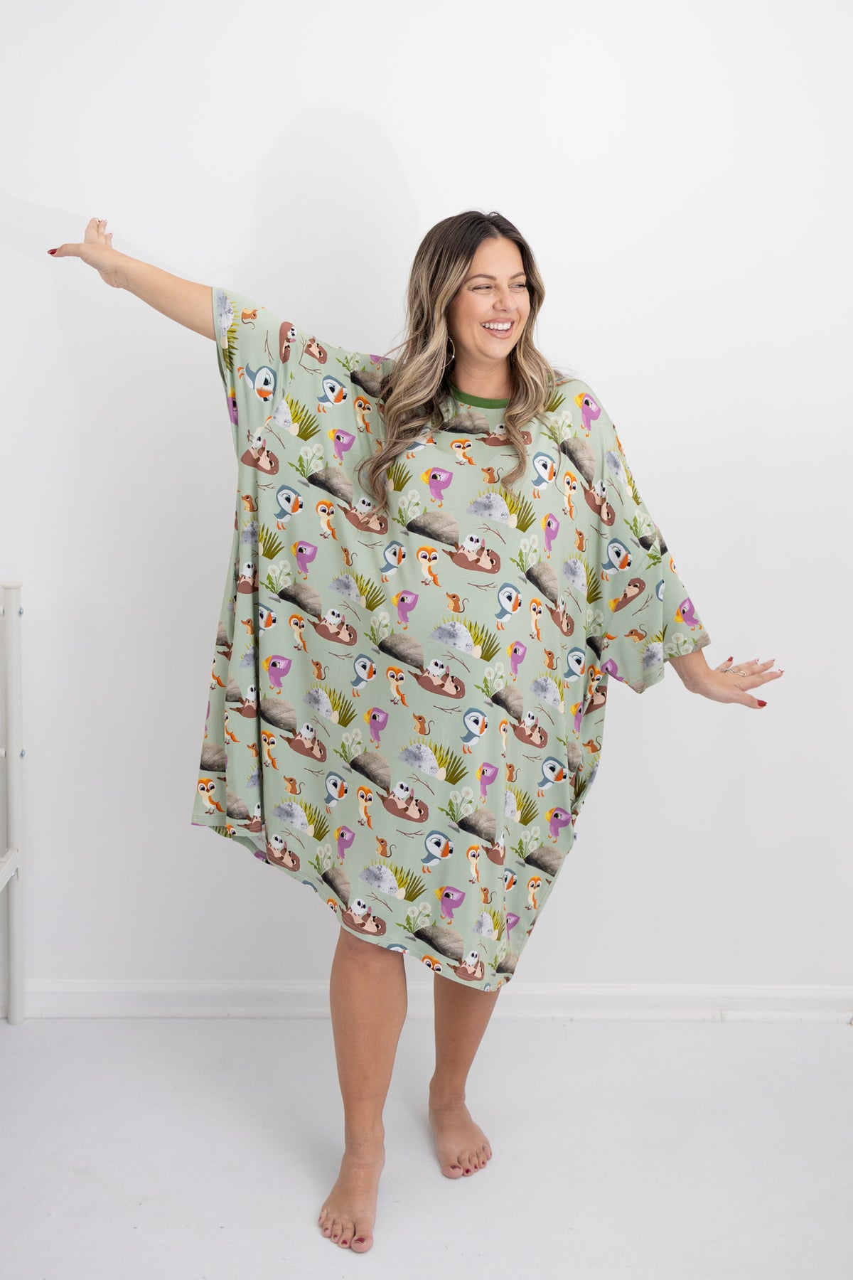 Adult Mega Sleep Tee with a Puffin Rock™ print.