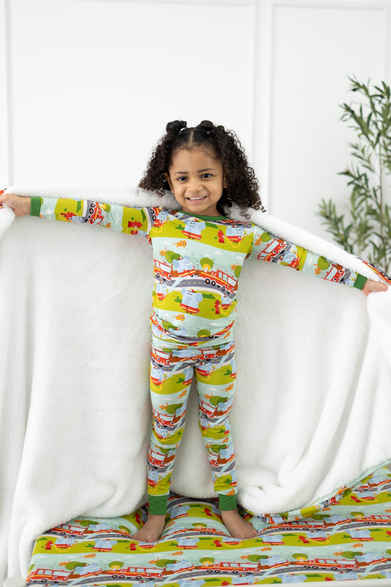 Classic & Grow With Me PJ Sets - Super Simple™  Here Comes the Firetruck - Tencel™ Modal lifestyle image