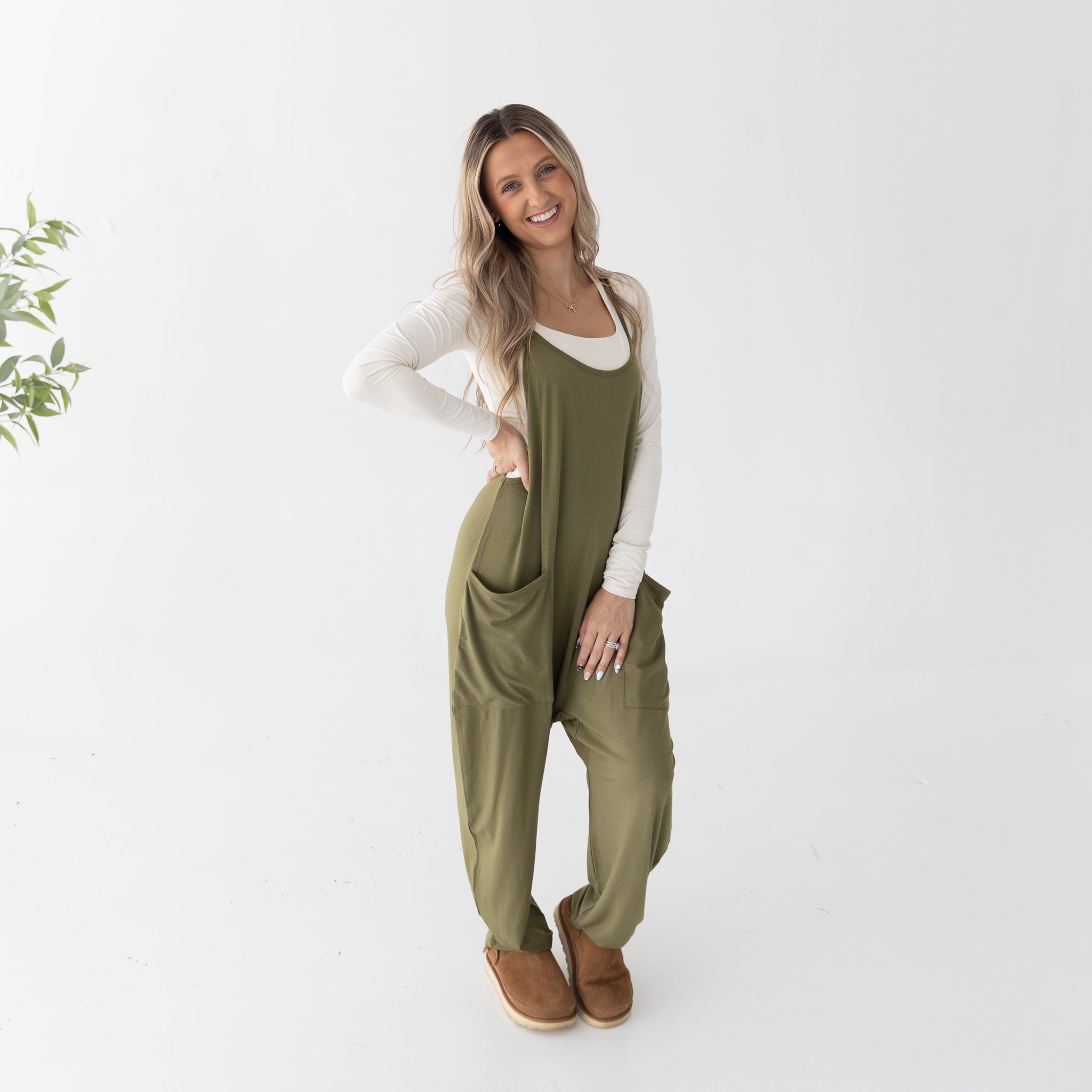Adult Overalls - Olive - Ploom Collective - Tencel Modal